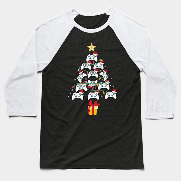 Gaming Christmas Tree Baseball T-Shirt by MZeeDesigns